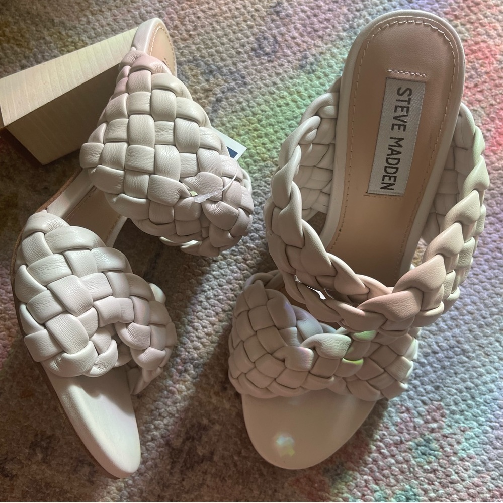 NEW Steve Madden Cream Woven Mule Sandal Heels US 6.5